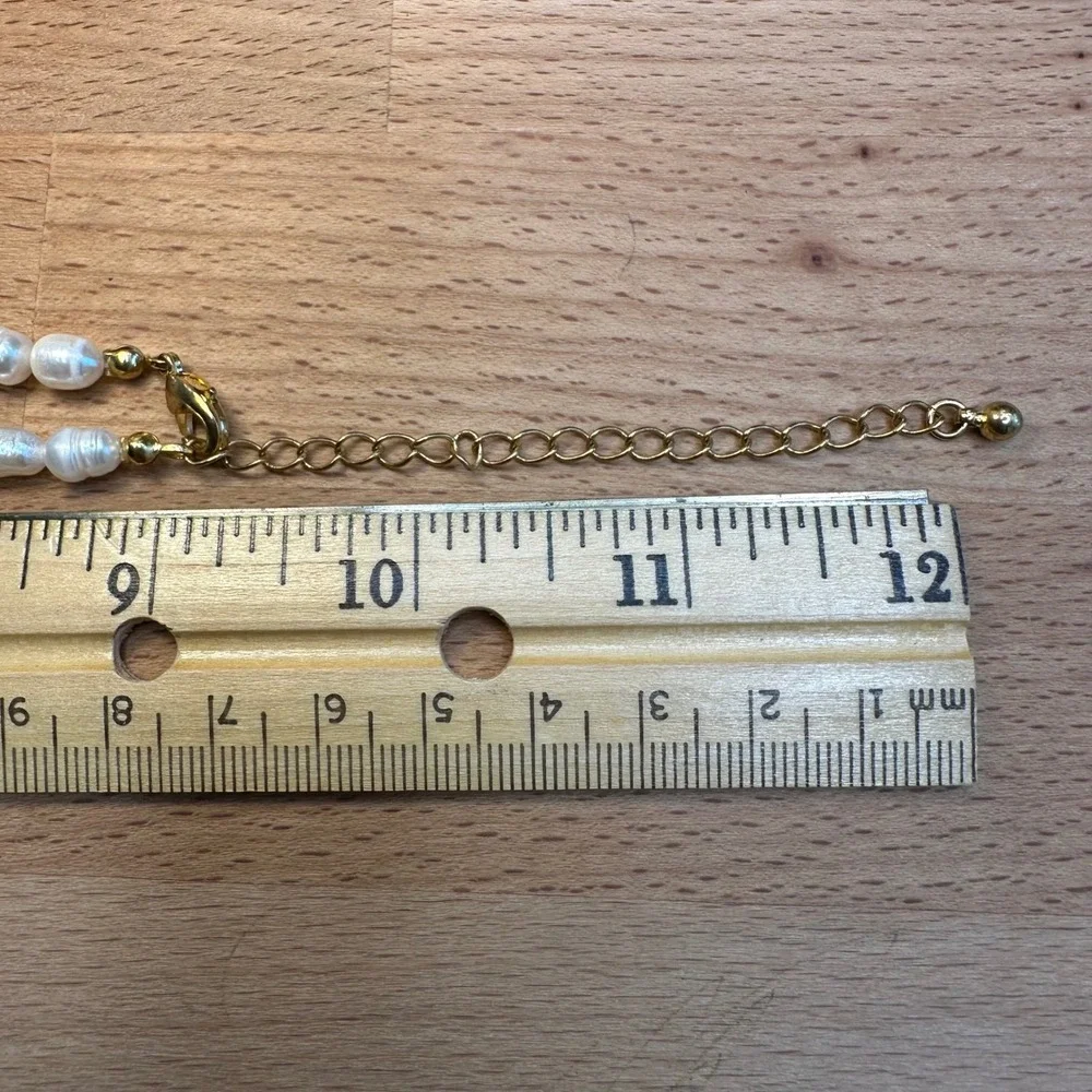 Women Necklace Green White Freshwater Pearl Aventurine Boho Coastal Gold Earthy